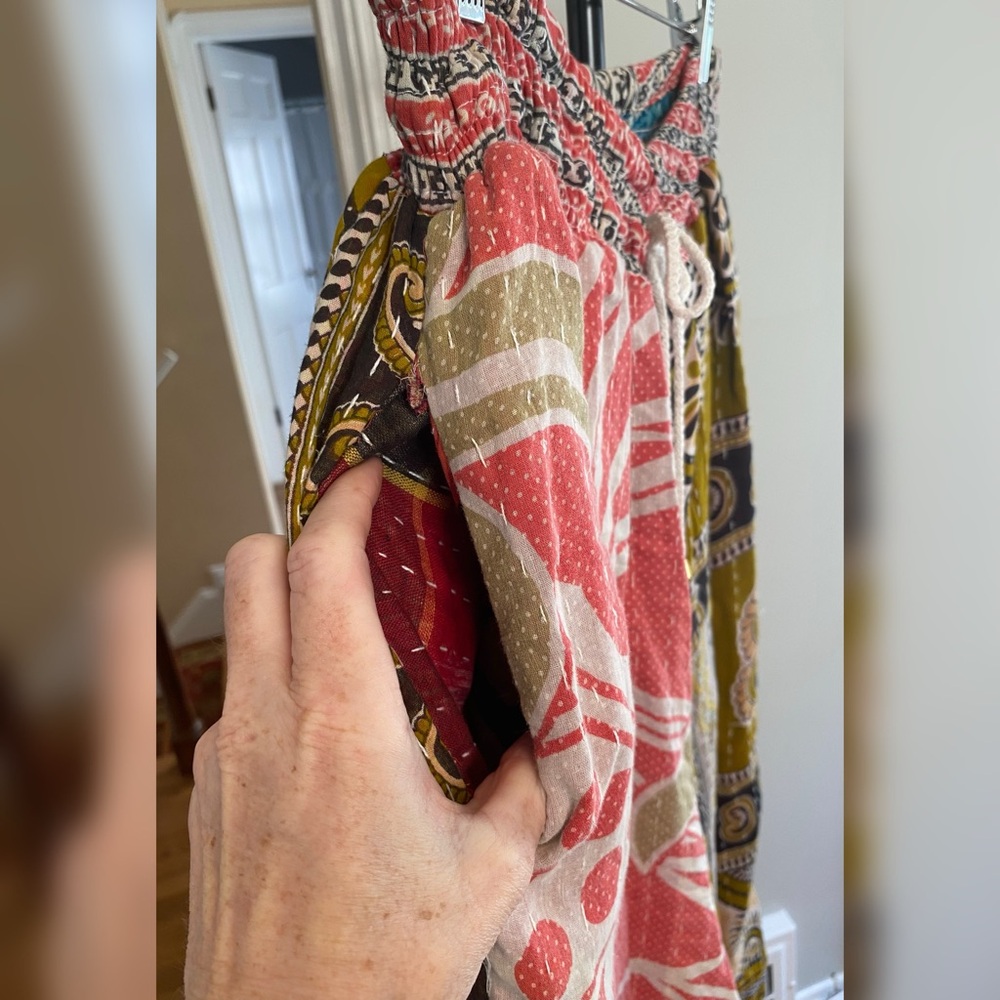 🌺 Kantha Wide-Leg Patchwork Pants | Handmade Cotton Sari | Boho Hippie Lounge OS - Picture 7 of 7